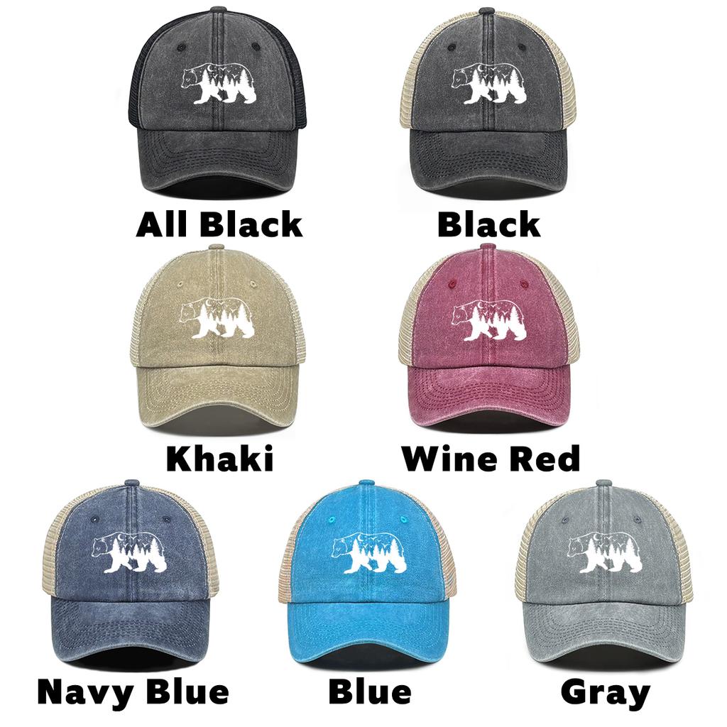 White Forest Bear Mesh Cap Adjustable Baseball Cap Hat For Woman Distressed Simple Snapback Trucker Hat Ideal Choice For Gifts