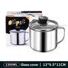 Glass Lid Bacon Grease Container Deep Fryer 1.3L Keeper With Handle Easily Refill Filter Pot Grease Strainer , With Glass Lid