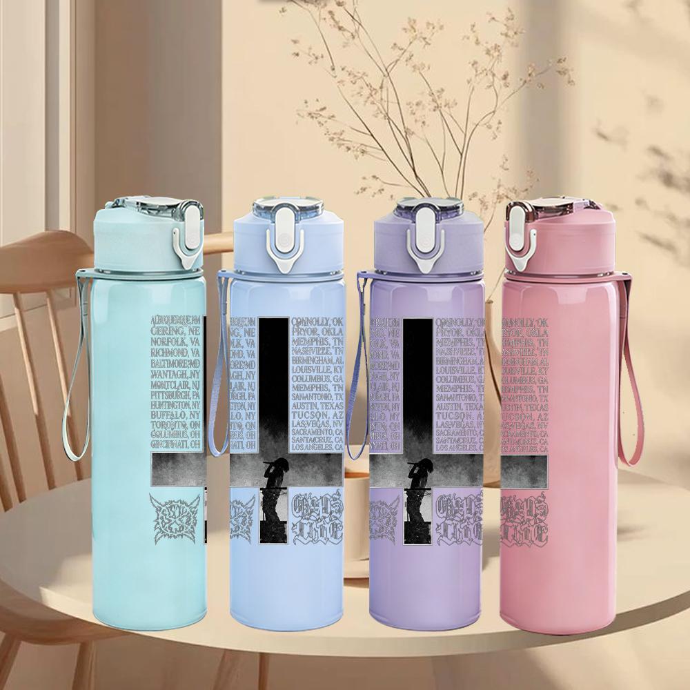 1PC Black Cross Minimalist Line Art Print 750ml Portable Sports Water Bottle Leakproof Gym Outdoor Travel Drink Cup