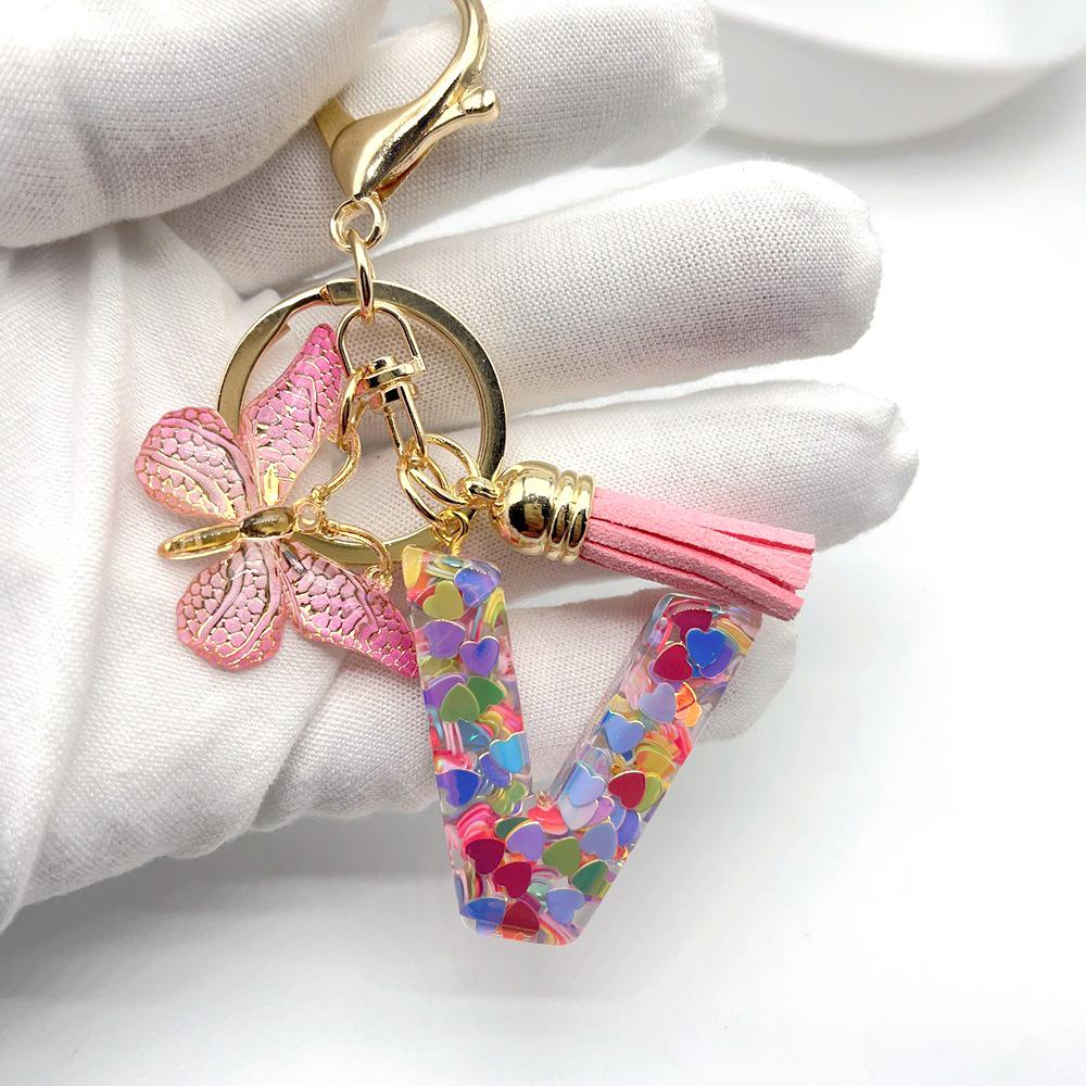 Portachiavi Moda Europea e Americana Farfalla Amore Iniziale con Dettaglio Paillettes