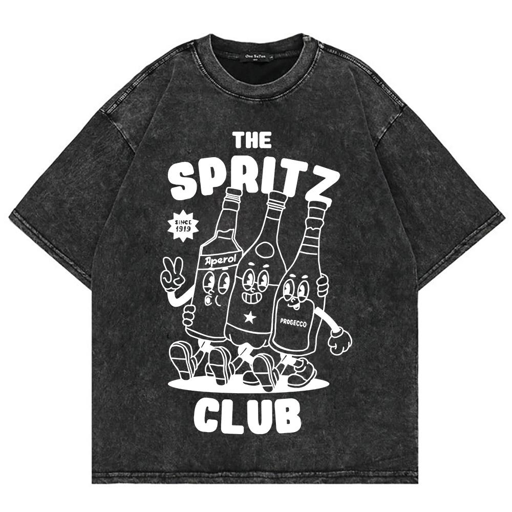 Cotton Vintage Washed Aperol Spritz Club Tshirt New Fashion Men Casual Retro Lemon Cool Oversize Loose Acid Wash Tee Shirt