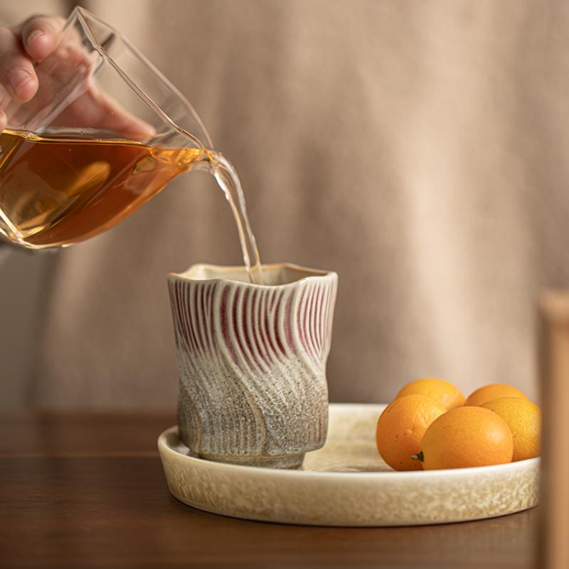 Threaded Rough Pottery Teacup Creative Master Cup Kiln Change Retro Kung Fu Tea Set Ceramic Cups