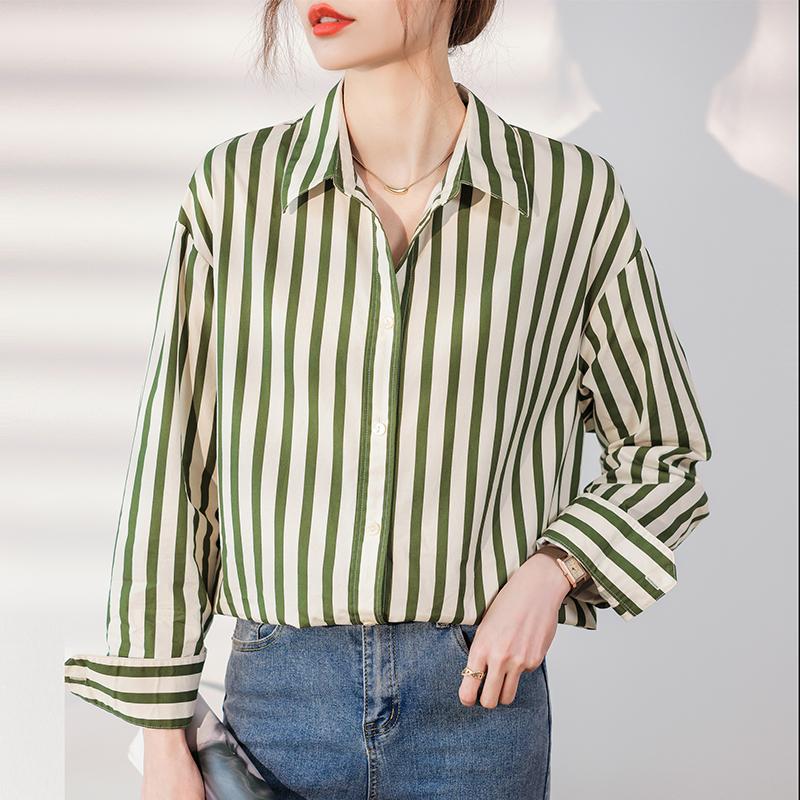 Women Blouses Shirts 2025 Spring Long Sleeve Women Blouse Shirt Turn Down Collar Striped Blouse Shirt Women Tops J857