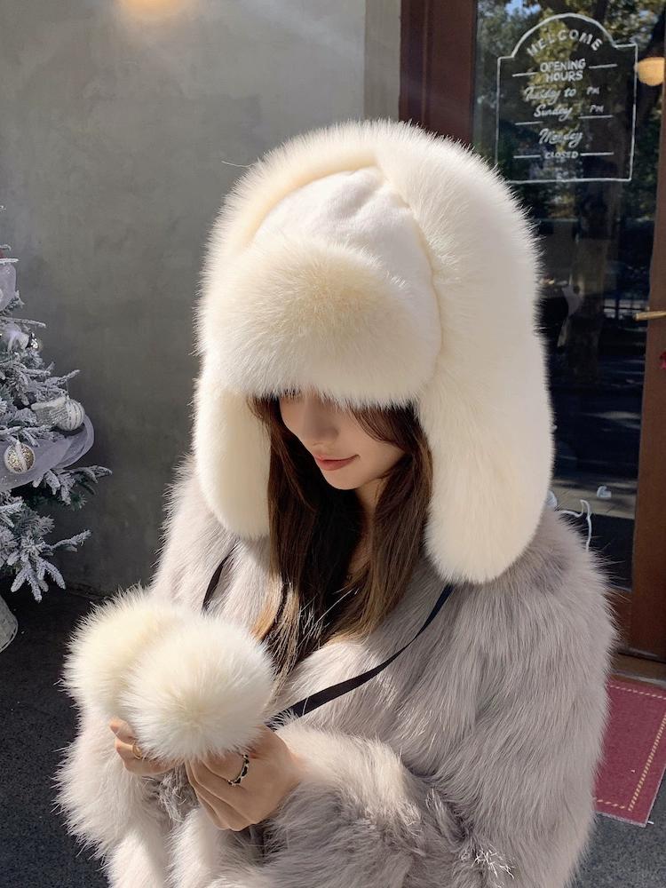 Real Fox Hair Lei Feng Hat Women's Thickened Warm Windproof Hat Fur Rex Rabbit Hair Snow Hat Ear Protection Hat Men's Winter