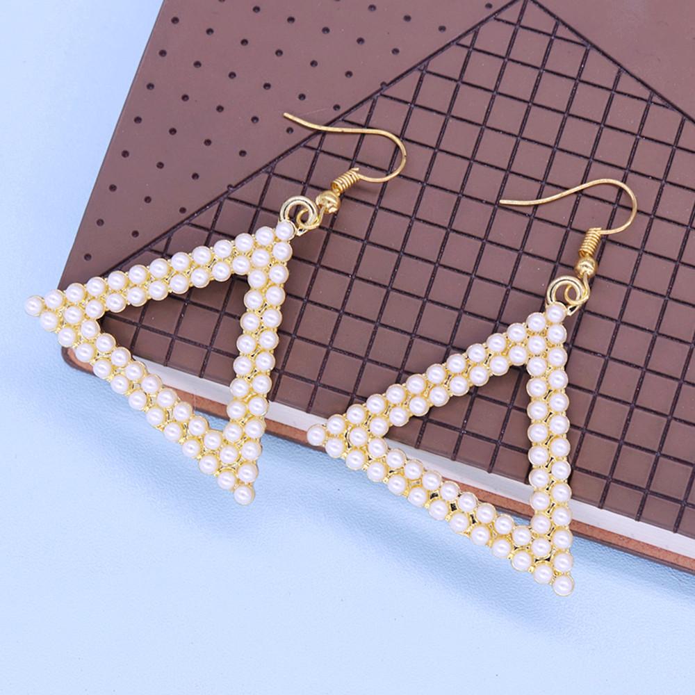 Custom Metal Gold Plating Imitation Pearl Triangles Shape Dear Delta Diva DST Earrings Sorority Ear Ring Jewelry for Gift