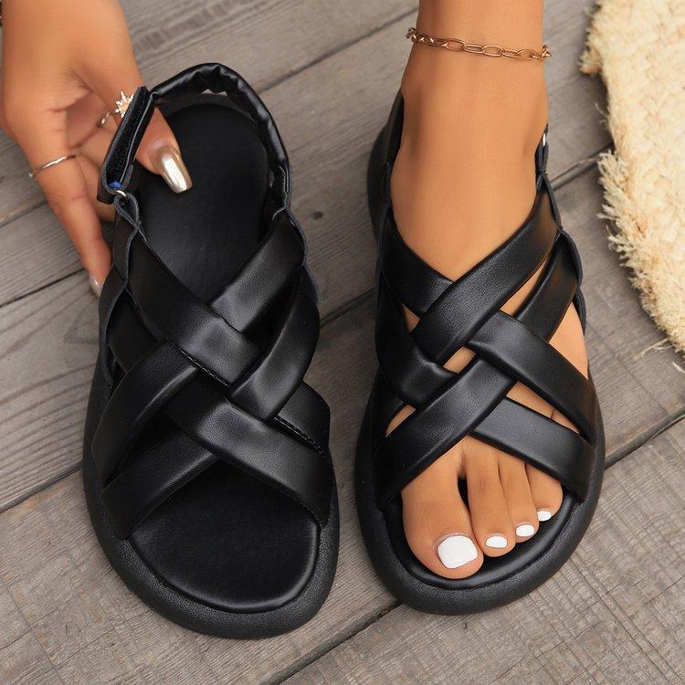 Fashion Wearing Sandals for Women New Korean Version for Summer 2024 New Popular Roman Fairy Style Flat Bottomed Student Line Sandals