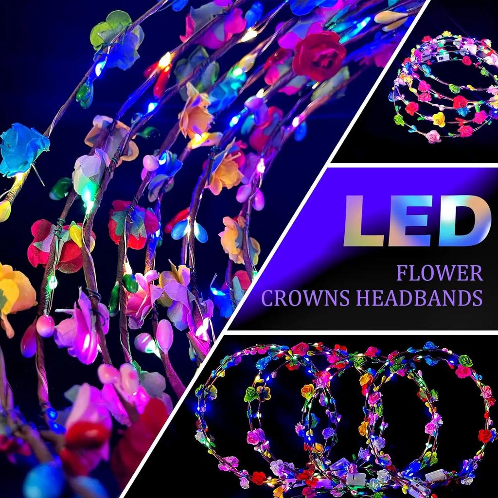 10 Stück LED-Blumenkronen-Stirnbänder Leuchtende Blumenkrone Girlande Blumenkopfschmuck Blumenkopfschmuck Frauen Mädchen Haarschmuck