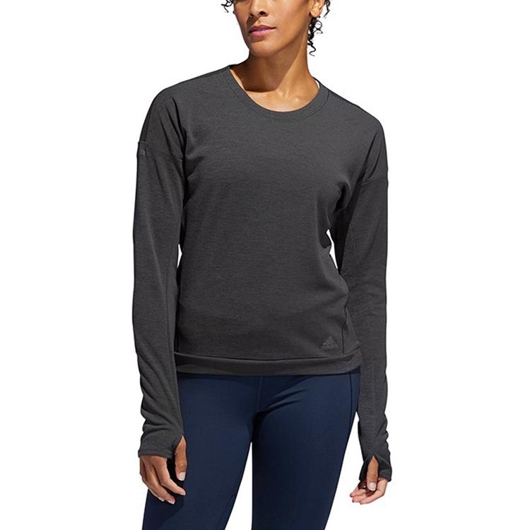 adidas Solid Color Round Neck Long Sleeve T-Shirt Women Tops Dark-Gray DQ1923