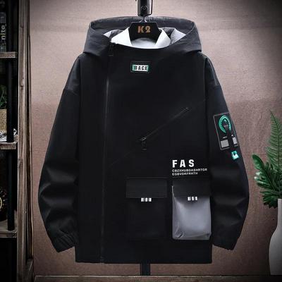 Herren Frühling und Herbst Lockere Arbeitsjacke mit Kapuze Teenager-Baumwolle Gerader Saum Punch Jacke