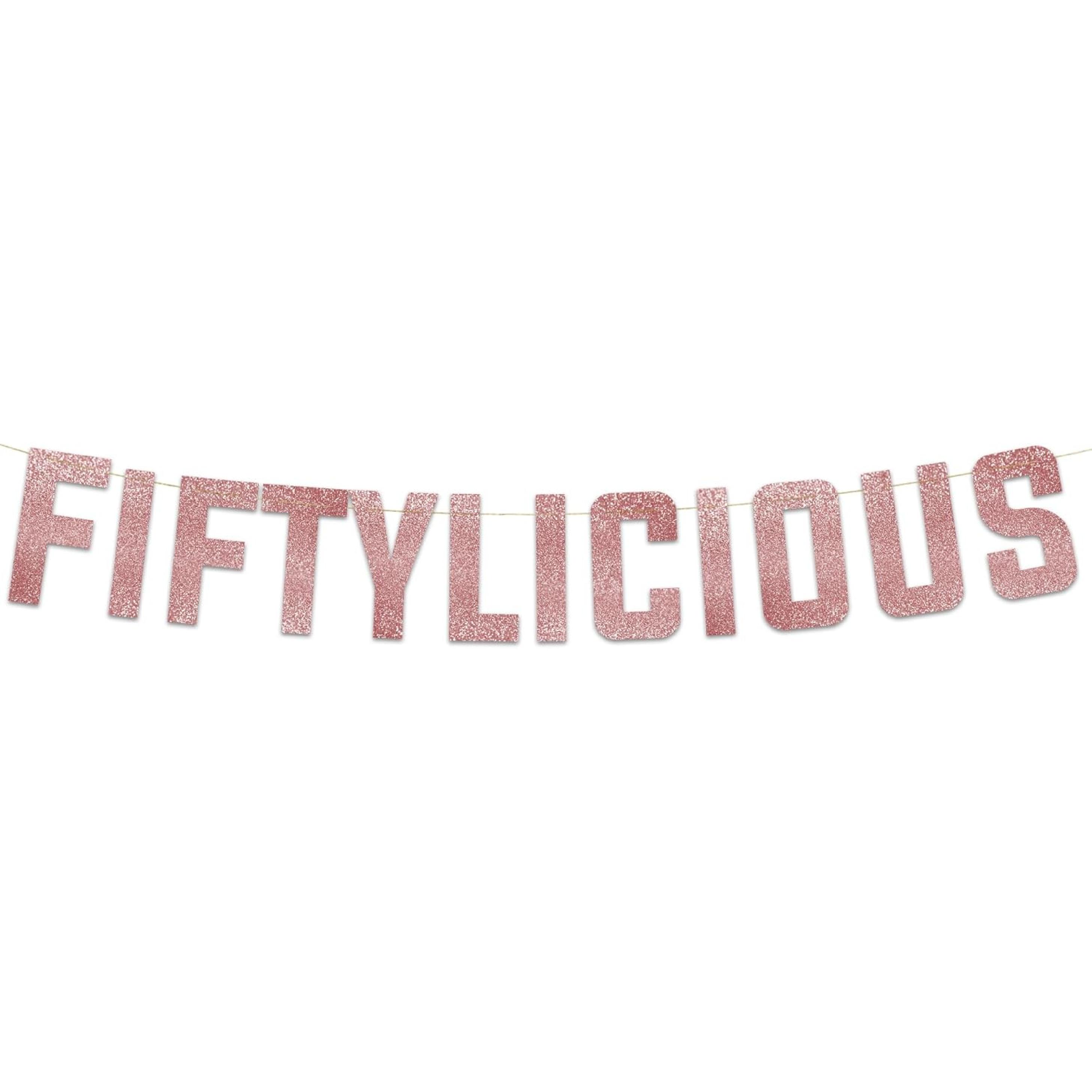 Fiftylicious Gold Glitter Banner - Happy 50th Birthday Party Banner - 50th Wedding Anniversary Decorations - Milestone Birthday Party Decorations розового золота