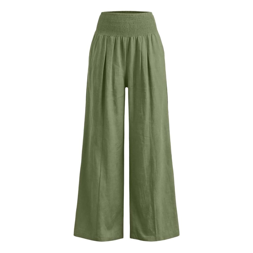 Women's Casual Fashion Cotton Linen Elastic Waist Pants With Pockets