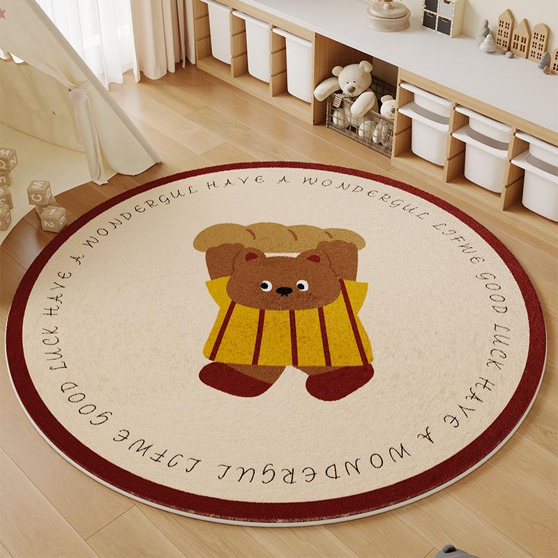 Cartoon Style Bedroom Decor Round Carpet Thick Plush Carpets for Living Room Fluffy Soft Children's Floor Mat Washable Study Rug