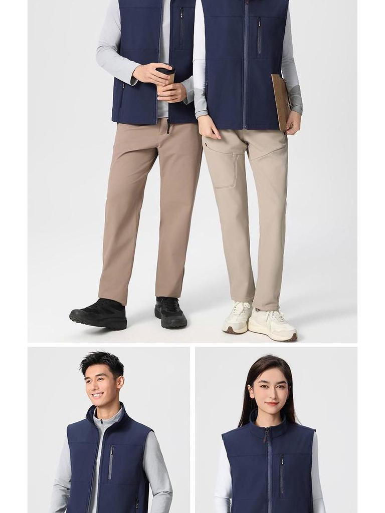 Unisex Workwear Vest: Casual, Plain Color, Stand Collar, Plus Velvet, Multi-Pocket, Zipper, Logo Customizable