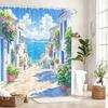 Scenic Coastal Themed Polyester Shower Curtain - 2D Printed Beach & Seaside Scene Bathroom Decorative Curtain