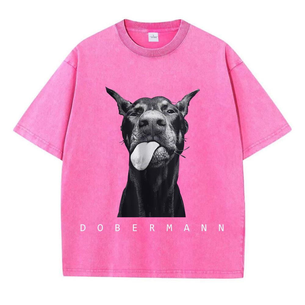 Womans Cotton Washed TShirts Fashion Creativity Doberman Printing Short Sleeve ONeck Loose Distressed Street Female Clothes