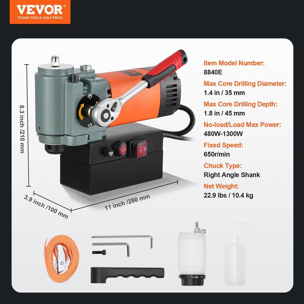 Magnetic Drill Press 1300W Low Profile Mag Drill Light Weight Portable
