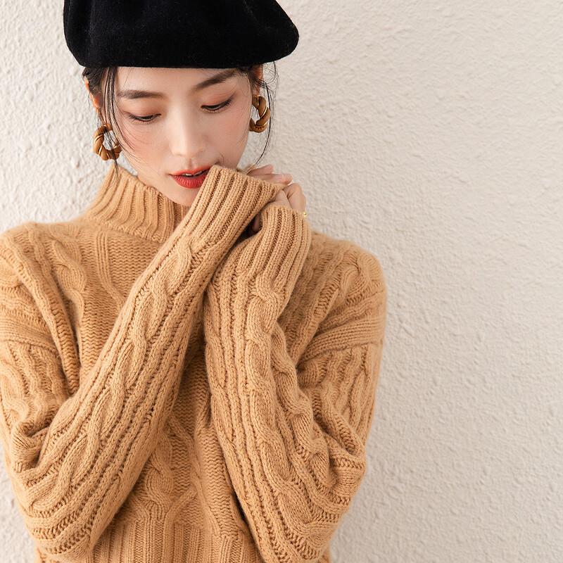 

Women s Thickened Pure Wool Cable Knit Semi-High Neck Sweater One Size 165/88A