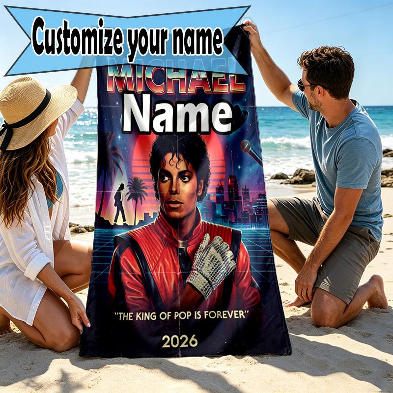 Kişiye Özel İsimli Michael Jackson Baskılı Plaj Havlusu, Gezi Kamp Plaj Partisi Ev Dekorasyonu İçin, Aile ve Arkadaşlar İçin Doğum Günü Hediyesi