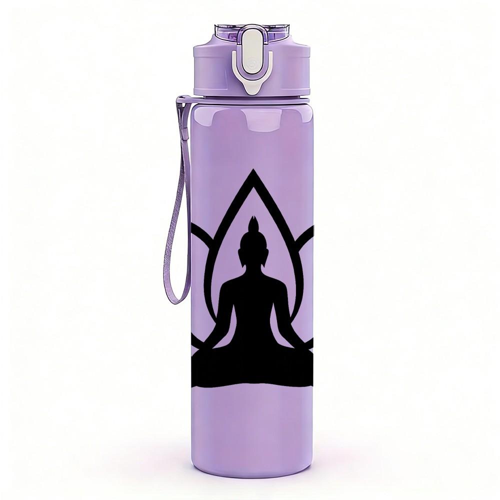 1PC Lotus Meditation Silhouette 750ml Color Plastic Sports Water Bottle Leakproof Flip Straw Lid Suitable for Sports Office Home Use