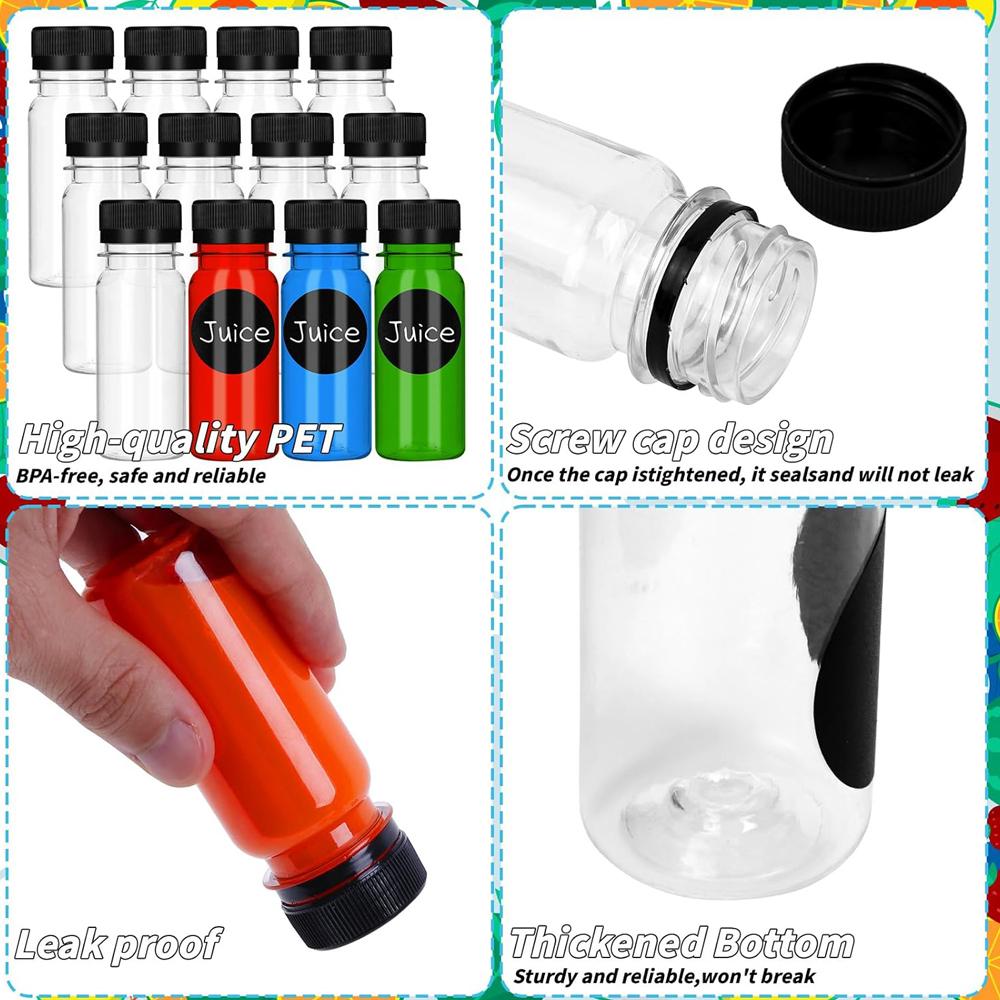 2 oz kleine Plastik-Saftflaschen mit Kappen, Mini-Behälter für Ingwershots mit manipulationssicheren Deckeln, wiederverwendbare Reiseflaschen