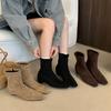 2025 Autumn and Winter New Pointed Inner Height Increase Short Boots Women's Suede Elastic Boots Stacking Boots Western Cowboy Short Boots Women