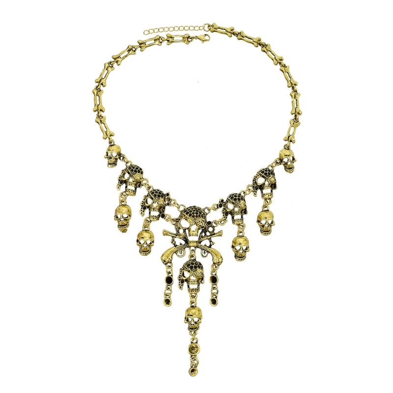 

Halloween Pirate Skeleton Skull Necklace Exaggerated Retro Skull Head Pendant Gothic Carnival Masquerade Jewelry Gift