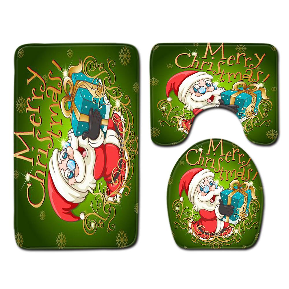 Christmas Bathroom Floor Mat Toilet Three-Piece Set