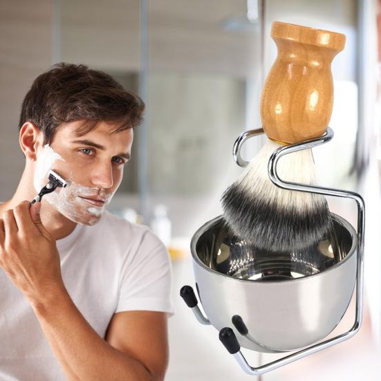 Talos Men Beard Shaving Stainless Steel Bowl Stand Wooden Brush Mustache Beauty Tool