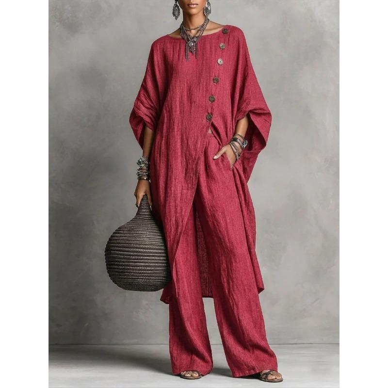 TIFICY Damen Mode Lässig Sommer Frühling Einfarbige Druck 3/4 Ärmel Rundhals Hosenanzüge
