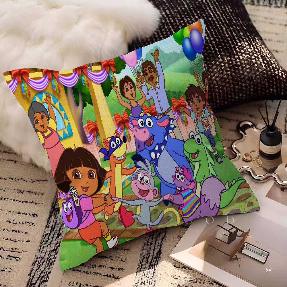 D-Dora Die E-Explorerin Zeichentrick-Ahorn-Design Kissenbezug Glückliche Herbsternte Deko Feiertagsdeko Kissenbezug
