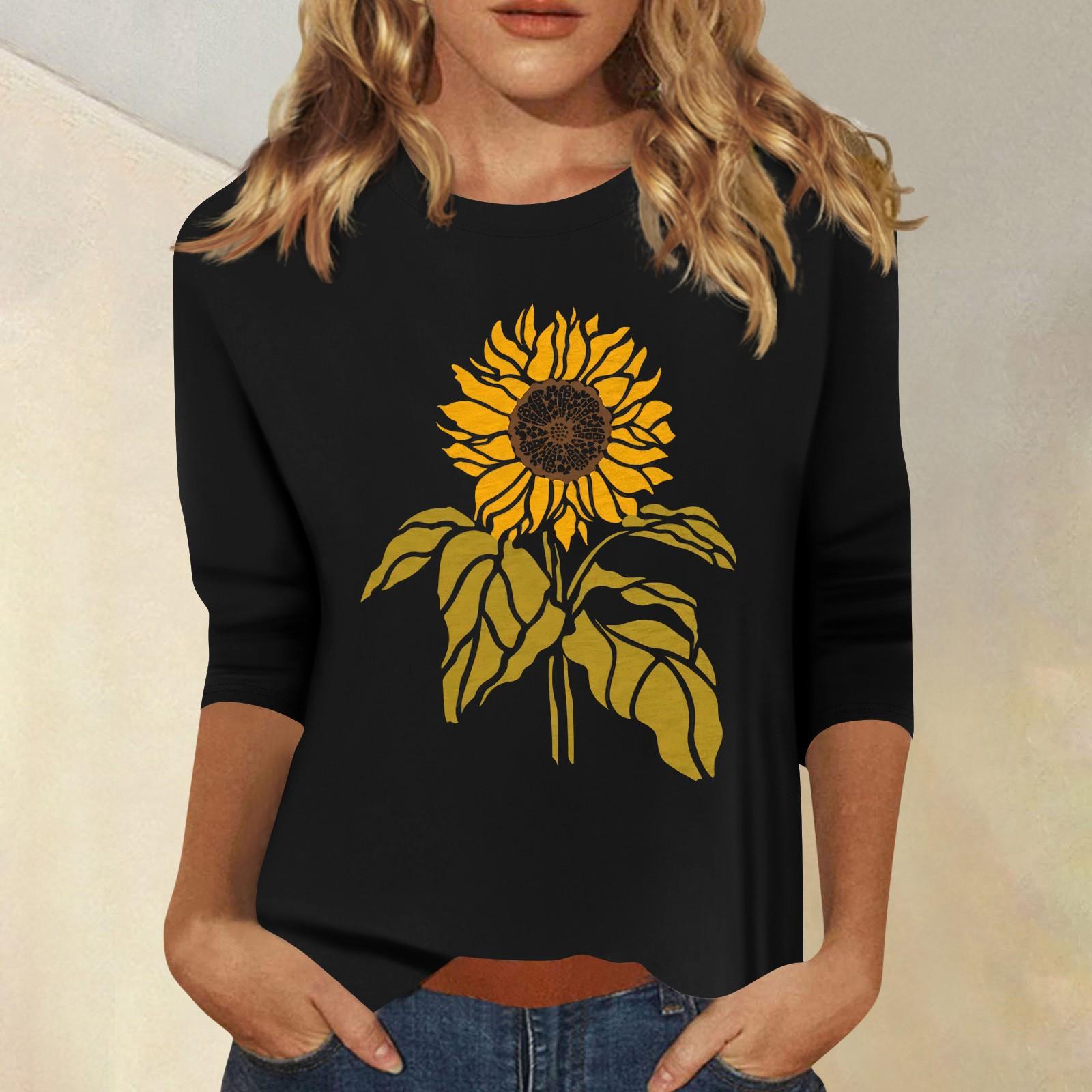 

Жіночий модний повсякденний топ із сімома рукавами та круглим вирізом M чорний