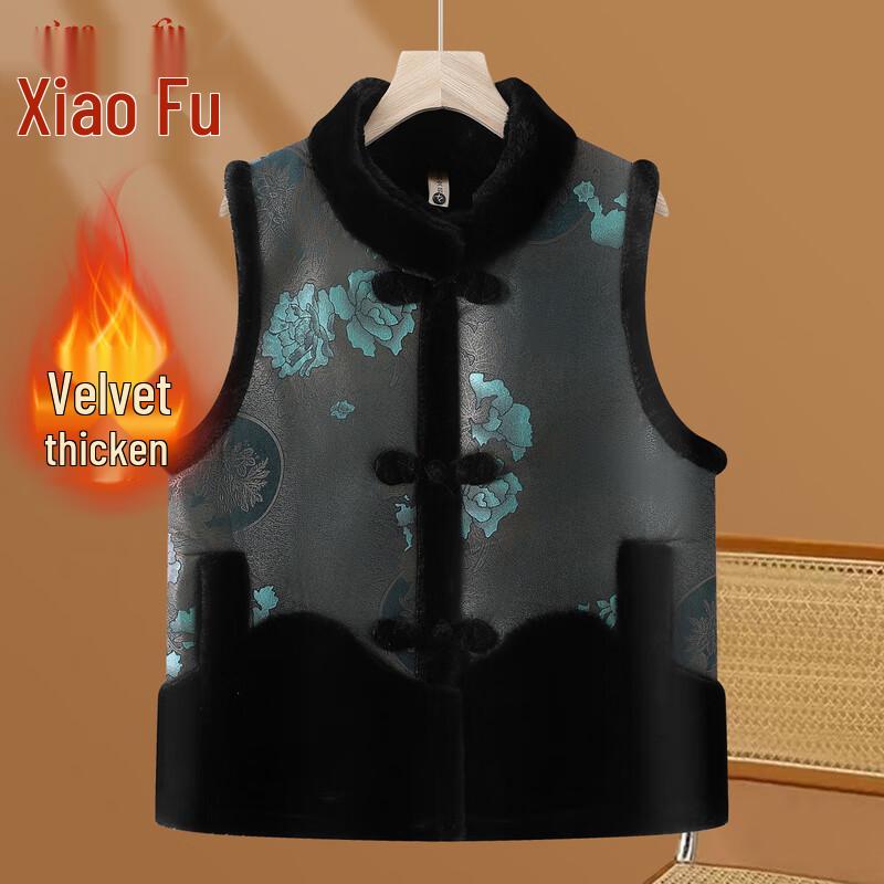 

Женский зимний жилет в китайском стиле с цветочным узором и плюшевой подкладкой 3XL