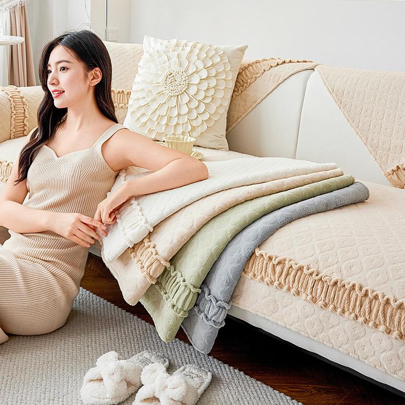 Autumn and Winter New Milk Fiber Sofa Cushion Nordic High-Grade Sofa Seat Cushion Non-Slip Universal Cover Towel Cover