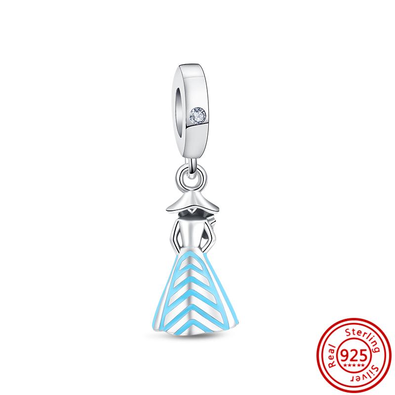 925 Silver Sky Blue Fish Paw Print Dolphin Butterfly Pavé Shiny Pendant Beads Fit Original  Charms Bracelet Women Jewelry