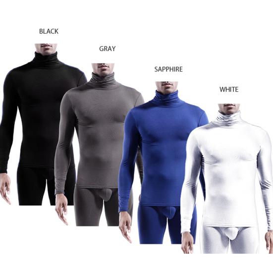 Camiseta Base para Hombre Color Sólido Cuello Alto Casual Alta Elasticidad Manga Larga Top de Otoño para Ropa Interior