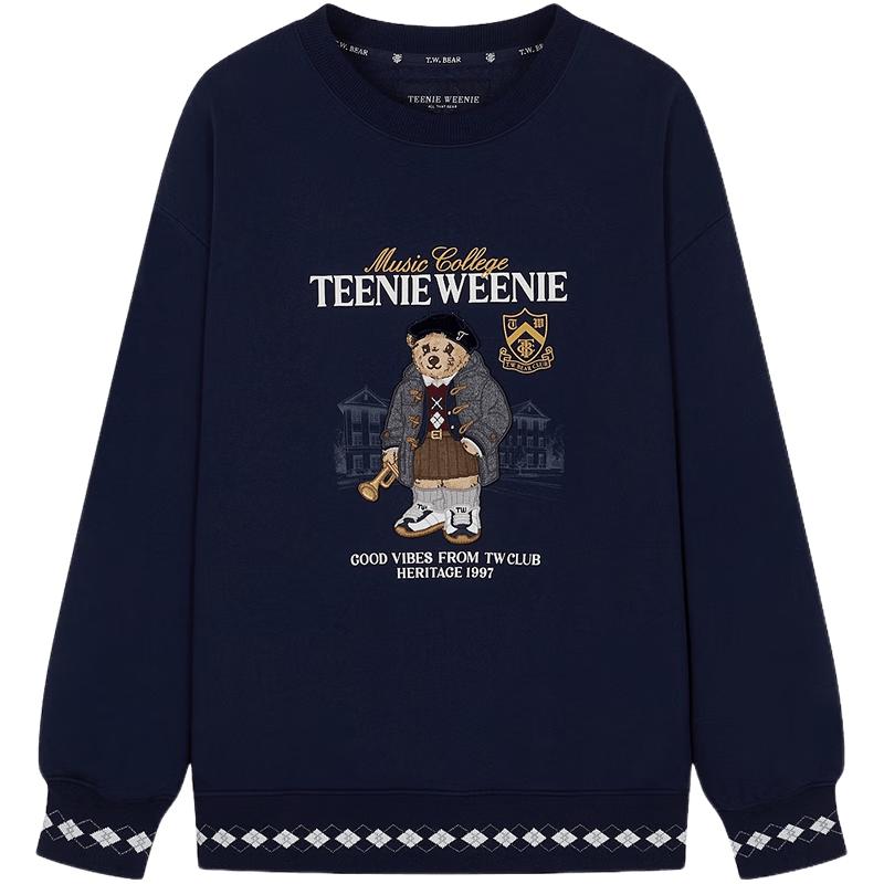 Teenie Weenie Women's Bear Plaid Patchwork Round Neck Sweatshirt