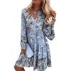 Flower Print Long Sleeve V Neck Casual Dress for Spring and Fall