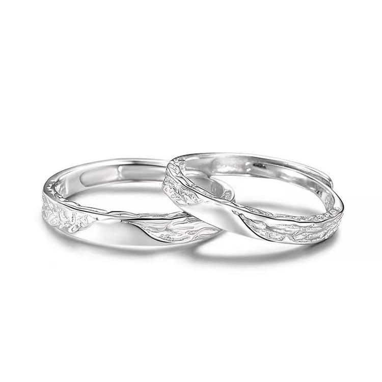 Tichya Süße Ätzung Gletscher Paarringe - 999 Sterlingsilber Offenes Design für Damen und Herren