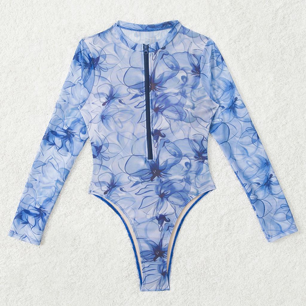 Women's Zipper Printed Swimsuit One-Piece Beach Swimsuit Bikini