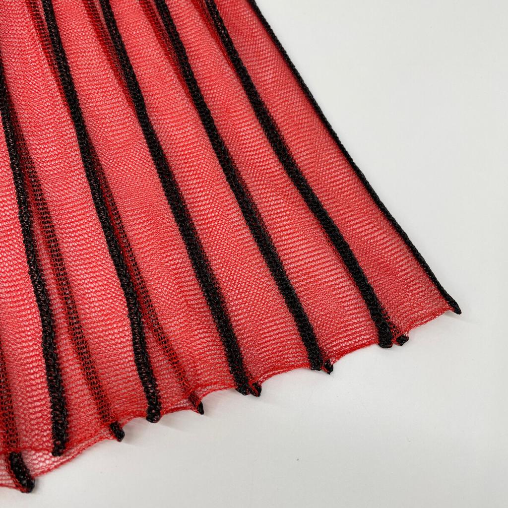 Balenciaga 502584 T6135 18Stainless Steel Red X Black See-Through Layered Pleated Skirt Skirt 34 RedUsed