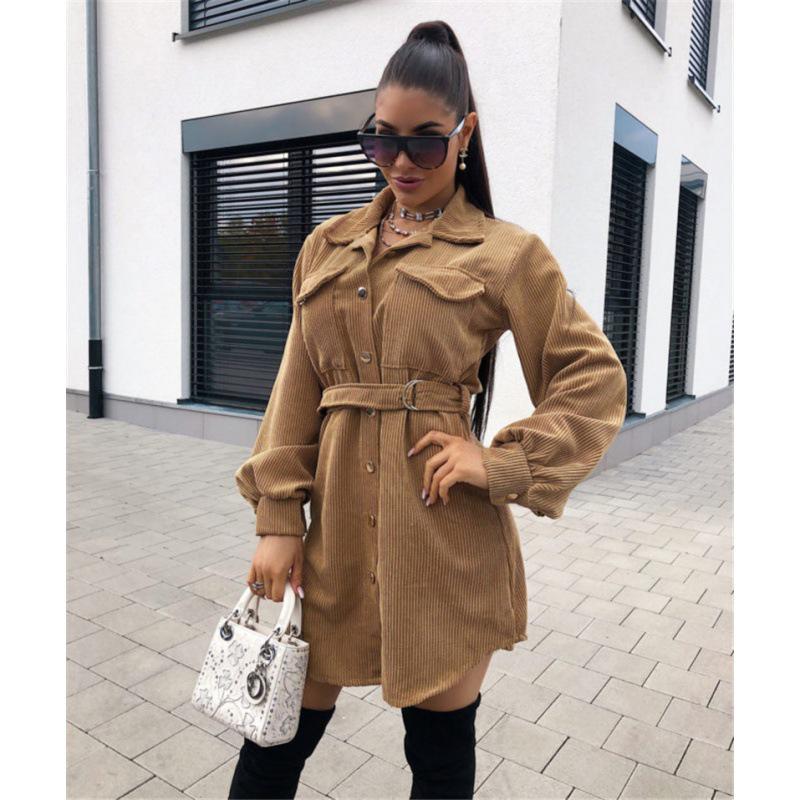 Autumn/Winter Corduroy Shirt Dress with Pockets - New Collection