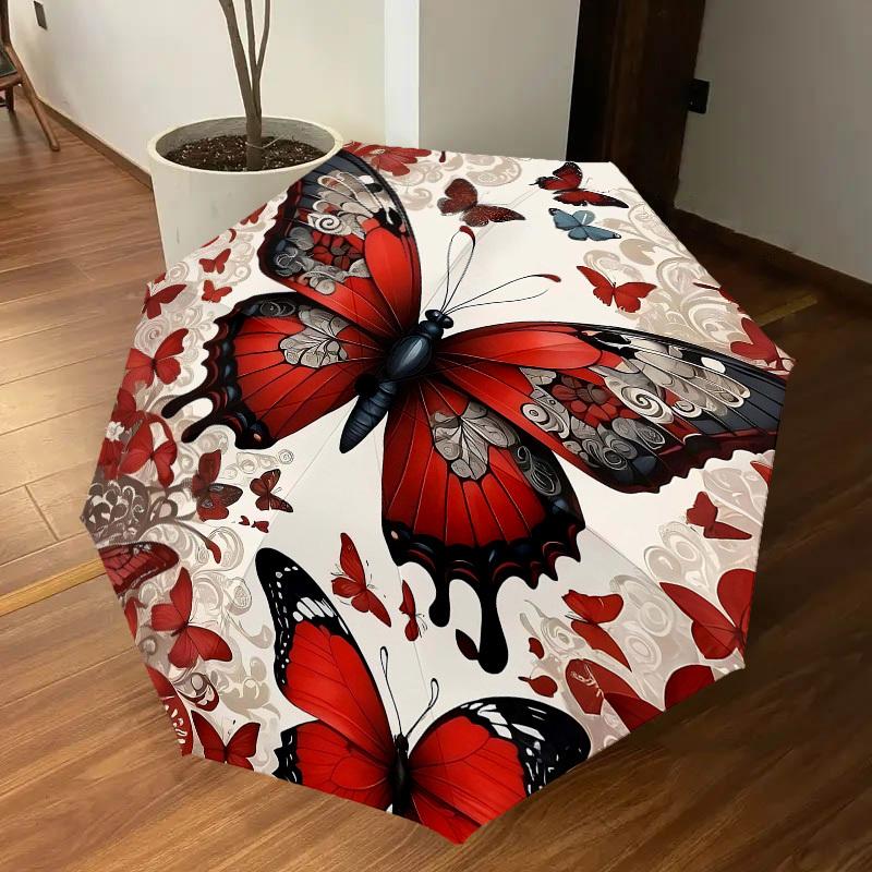 1pc Butterfly Pattern Automatic Open/Close Umbrella Compact Folding Umbrella with 8-Rib Shaft for Women/Men, Elegant Birthday1325S
