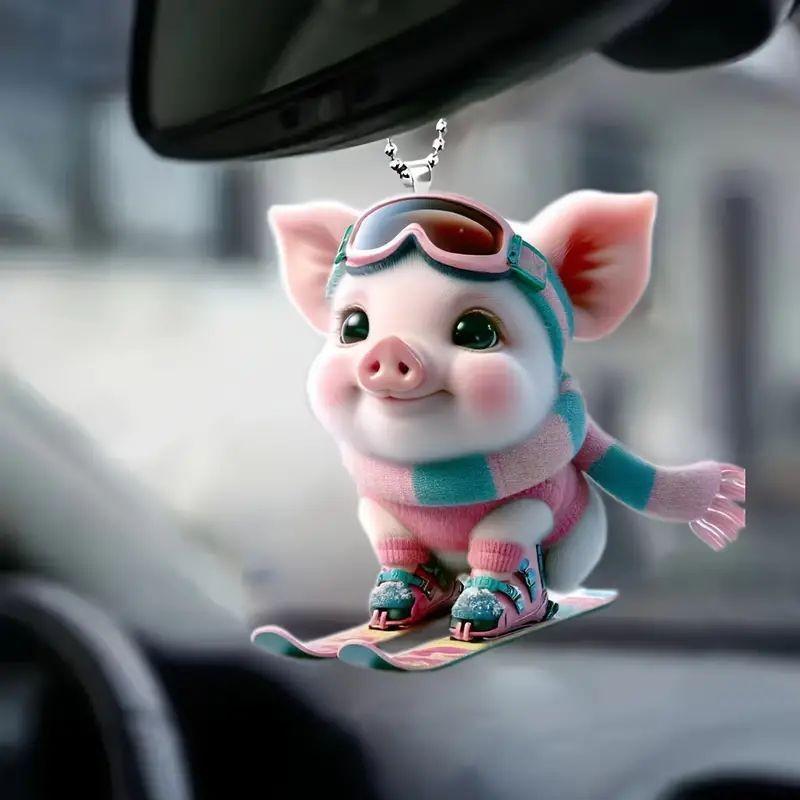 Flat Acrylic Whimsical Pig Car Decoration For Cheerful Auto Interior Style