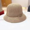 Style Caps Wide Brim Summer Bucket Hats Women Sunscreen Hats Outdoor Straw Hats PU Leather Belt