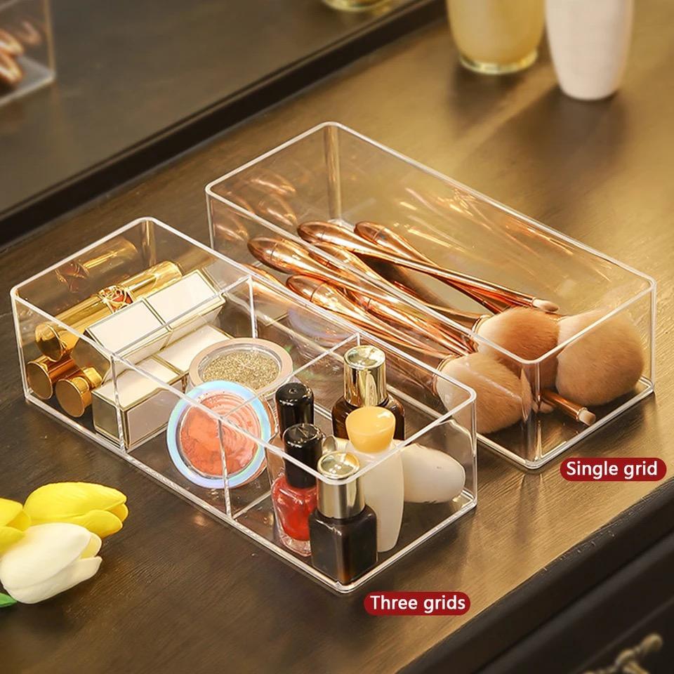 Clear Acrylic Makeup Layered Storage Box Dressing Table Cosmetic Lipstick Organizer Boxes Desktop Drawer Divider Storage