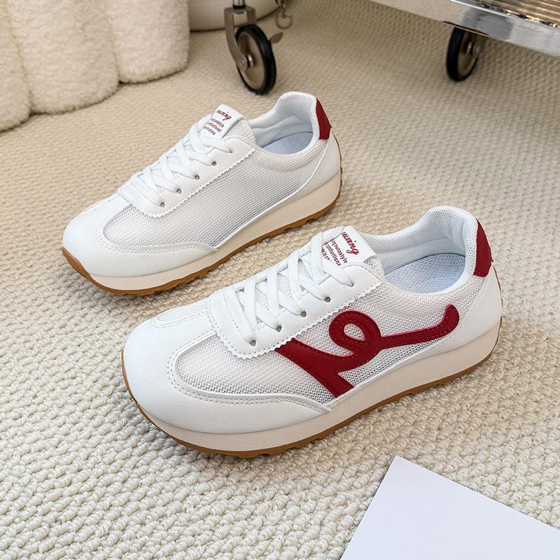 

Women Shoes 2025 Summer New Comfort Height Increase Lace-up Sewing Casual Shoes Breathable Mesh Non Slip Women Sneakers 35 красный