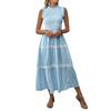 New Sweet Casual Lace Ruffled Trim Sleeveless Striped Summer Dress