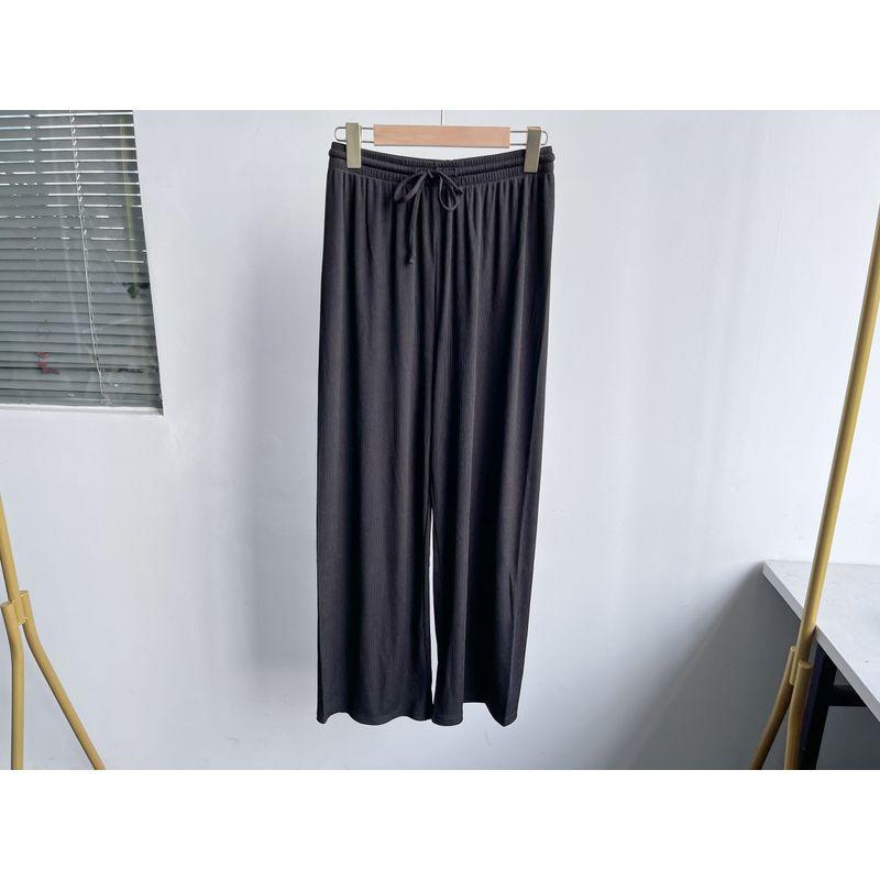 

Slight Flaw Ice Silk Wide-Leg Pants Fashion Casual Pants Women Spring and Summer New High Waist Slimming Loose Drape Straight Pants C8 Black F
