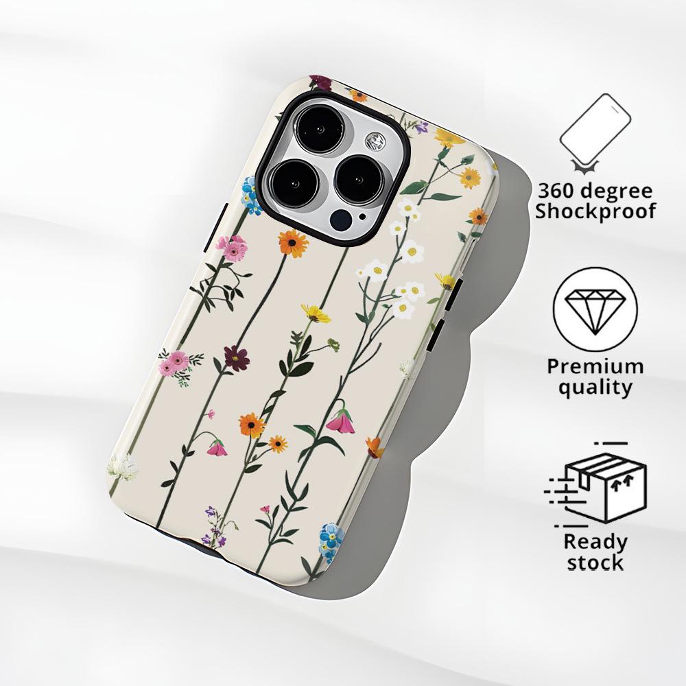 Foreign trade hot-selling fresh hand-painted wildflower mobile phone case iPhone17 two-in-one film case 15pm magnetic apple case