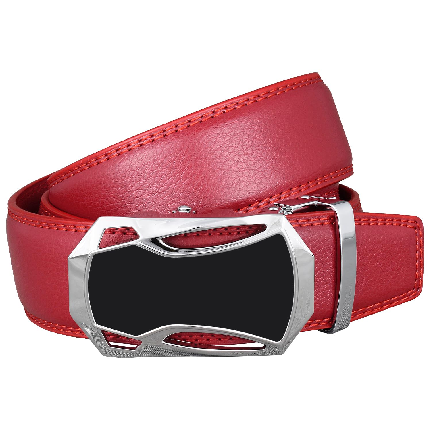 

Men s Golf Belt, Red, Brand Name, Large Size, No Holes, Genuine Leather, Stylish, Automatic Lock, Casual, Adjustable Length, 35mm (130cm),